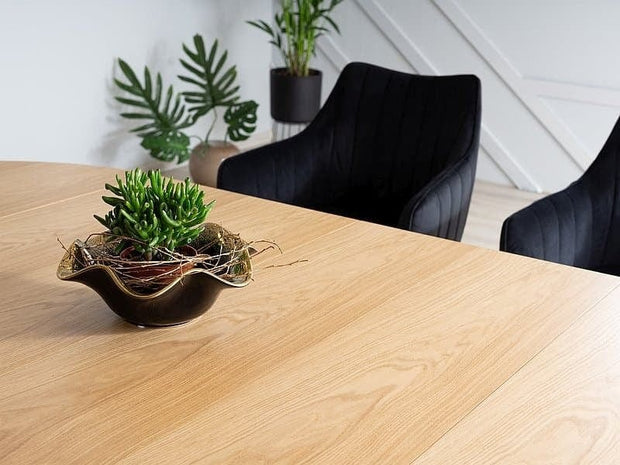 Masa extensibila din furnir si metal, Dominy Stejar / Negru, L100-250xl100xH76 cm (6)