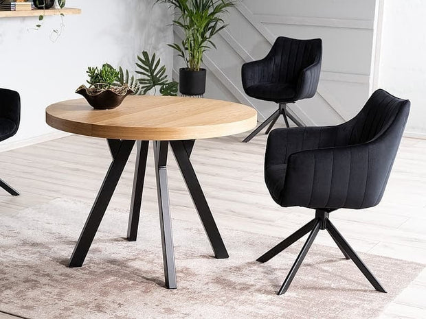 Masa extensibila din furnir si metal, Dominy Stejar / Negru, L100-250xl100xH76 cm (7)