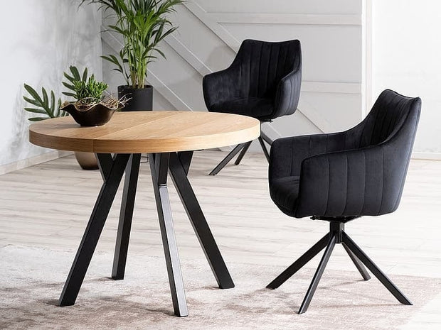 Masa extensibila din furnir si metal, Dominy Stejar / Negru, L100-250xl100xH76 cm (8)