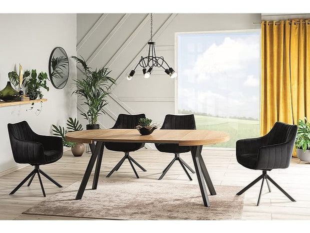 Masa extensibila din furnir si metal, Dominy Stejar / Negru, L100-250xl100xH76 cm (9)