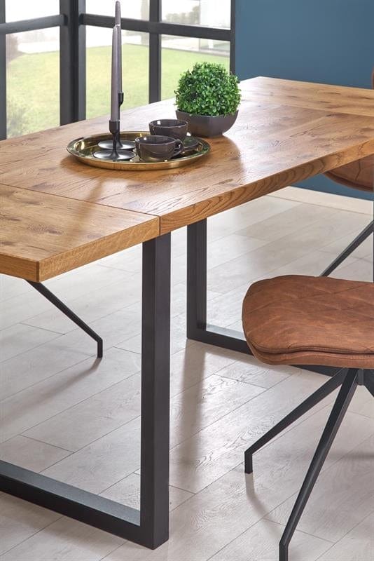 Masa extensibila din lemn, furnir si metal, Halen Stejar Deschis / Negru, L126-206xl80xH76 cm (5)