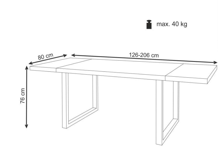 Halmar Masa extensibila din lemn, furnir si metal, Halen Stejar Deschis / Negru, L126-206xl80xH76 cm