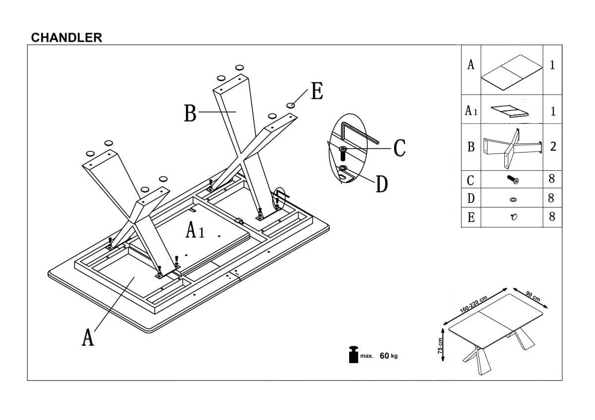 Halmar Masa extensibila din MDF, furnir si metal, Chandra Stejar / Negru, L160-220xl90xH75 cm