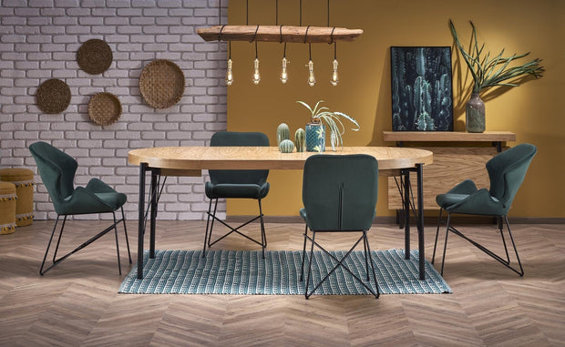 Halmar Masa extensibila din MDF, furnir si metal, Infernalis Stejar / Negru, L100-300xl100xH76 cm