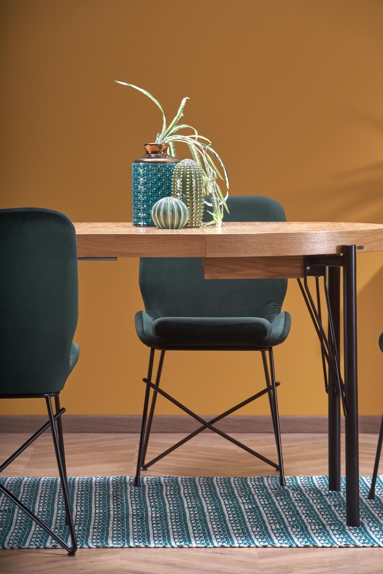 Halmar Masa extensibila din MDF, furnir si metal, Infernalis Stejar / Negru, L100-300xl100xH76 cm