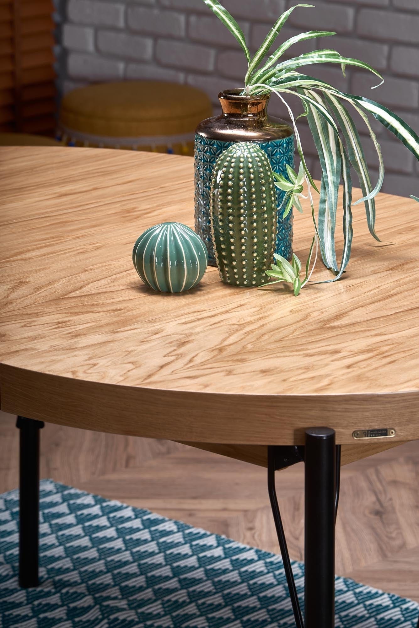 Halmar Masa extensibila din MDF, furnir si metal, Infernalis Stejar / Negru, L100-300xl100xH76 cm