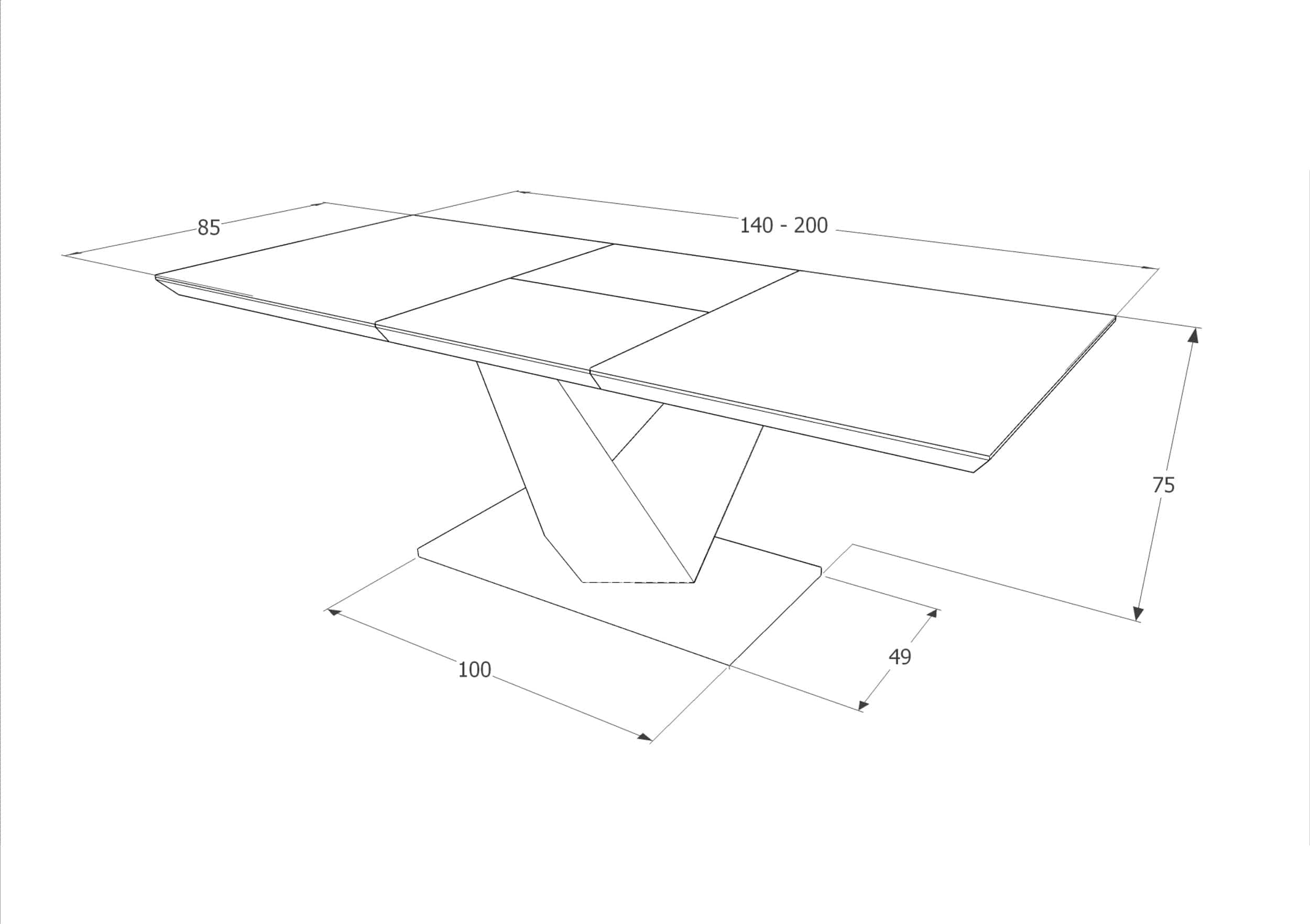 Signal Masa extensibila din MDF, sticla si metal, Alric II Medium Negru / Alb, L140-200xl85xH75 cm