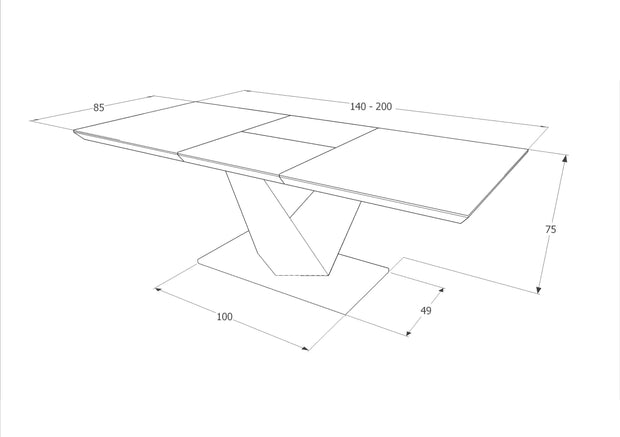 Signal Masa extensibila din MDF, sticla si metal, Alric II Medium Negru / Alb, L140-200xl85xH75 cm