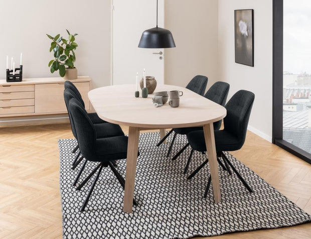 Masa extensibila din pal, furnir si lemn, A-Line Stejar White Wash, Ø120-220xH75 cm (7)