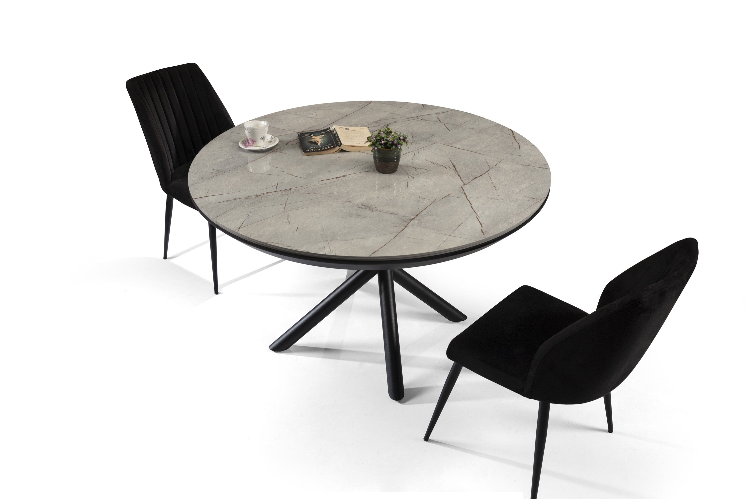 Luvina Masa extensibila din pal, MDF si metal, Ocean Gri / Negru, Ø130-230xH78 cm