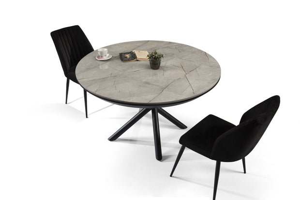 Luvina Masa extensibila din pal, MDF si metal, Ocean Gri / Negru, Ø130-230xH78 cm