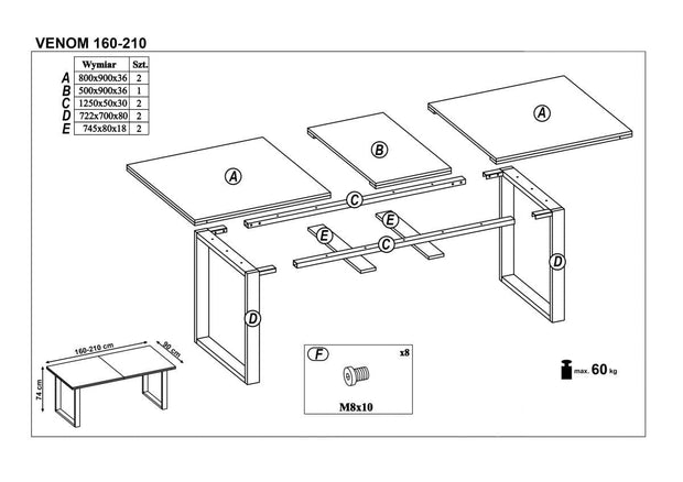 Halmar Masa extensibila din pal si metal, Vilmos Large Stejar Wotan / Negru, L160-210xl90xH74 cm