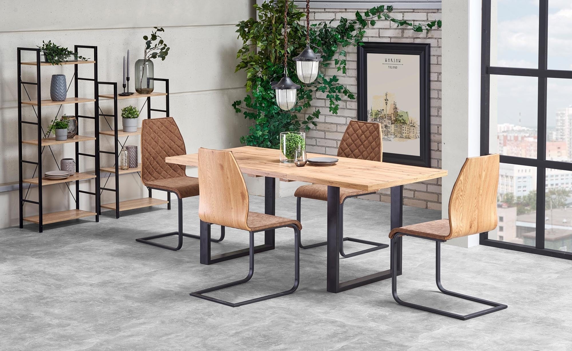 Halmar Masa extensibila din pal si metal, Vilmos Small Stejar Wotan / Negru, L135-185xl85xH74 cm