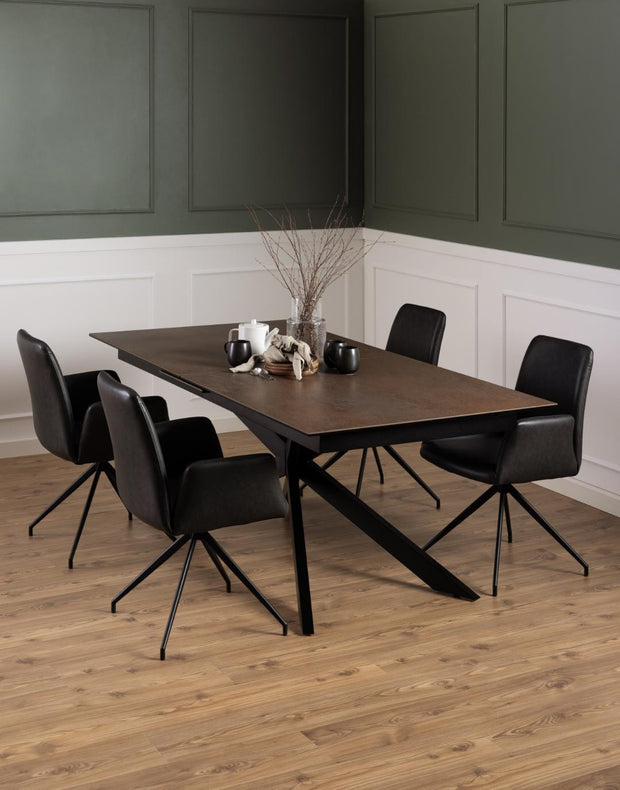 Masa extensibila din sticla, ceramica si metal, Irwine Ruginiu / Negru, L200-240xl100xH76 cm (9)