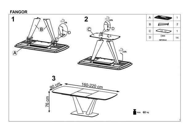Halmar Masa extensibila din sticla, MDF si metal, Fangoris Gri Inchis / Negru, L160-220xl90xH76 cm