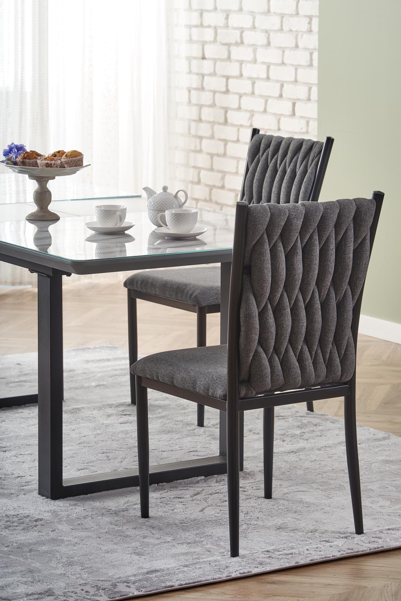 Masa extensibila din sticla, MDF si metal, Marlette Alb / Gri / Negru, L160-200xl90xH76 cm (3)