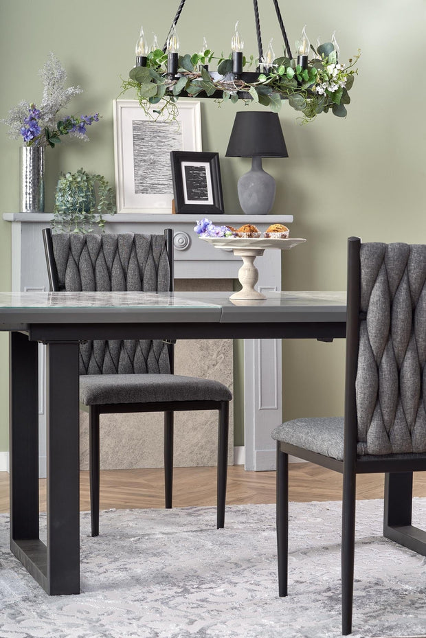 Masa extensibila din sticla, MDF si metal, Marlette Alb / Gri / Negru, L160-200xl90xH76 cm (4)