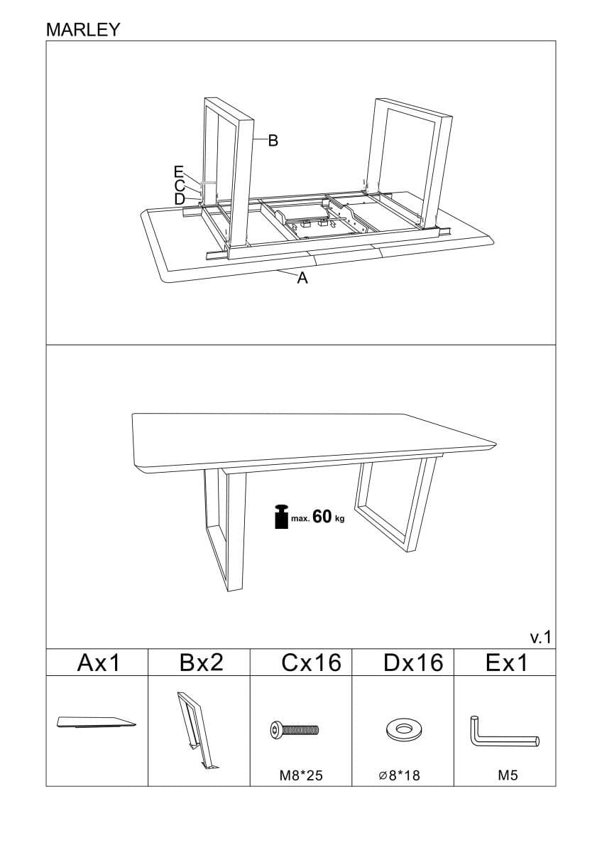 Masa extensibila din sticla, MDF si metal, Marlette Alb / Gri / Negru, L160-200xl90xH76 cm (16)