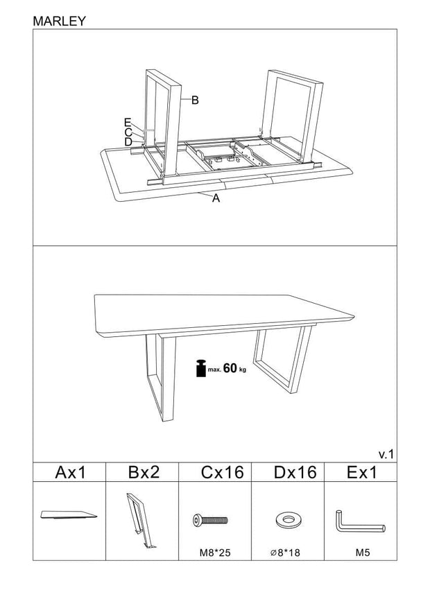 Masa extensibila din sticla, MDF si metal, Marlette Alb / Gri / Negru, L160-200xl90xH76 cm (16)