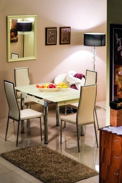 Signal Masa extensibila din sticla si metal, Grid-082 Crem / Crom, L80-131xl80xH75 cm