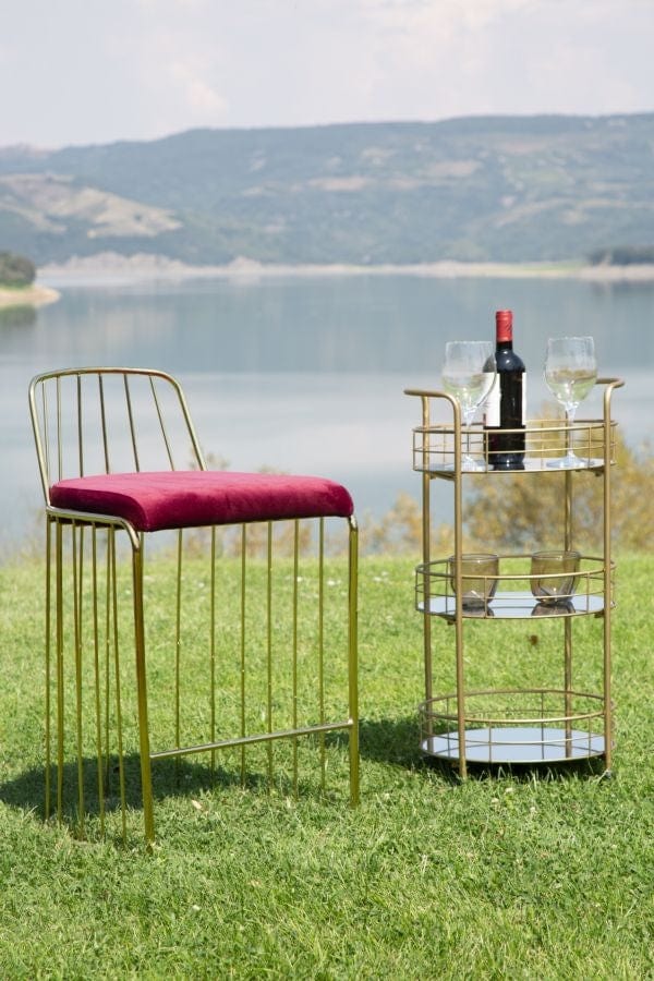 Mauro Ferretti Masa minibar mobila din metal si sticla Glam Round Auriu, Ø38xH77,5 cm