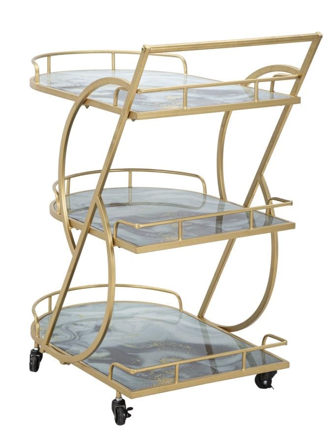 Mauro Ferretti Masa minibar mobila din metal si sticla Marble Glass Mix Multicolor / Auriu, L71xl45,5xH84,5 cm