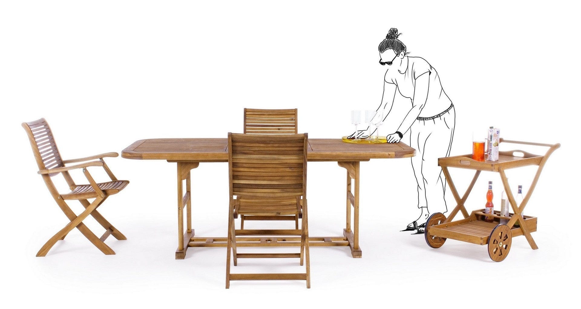 Masa minibar mobila pentru gradina / terasa, din lemn de salcam, cu suport sticle, Noemi Natural, L89xl56xH76 cm (3)