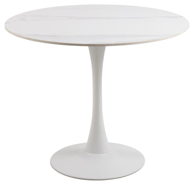 Masa rotunda din ceramica si metal, Malta Marmura / Alb, Ø90xH75 cm
