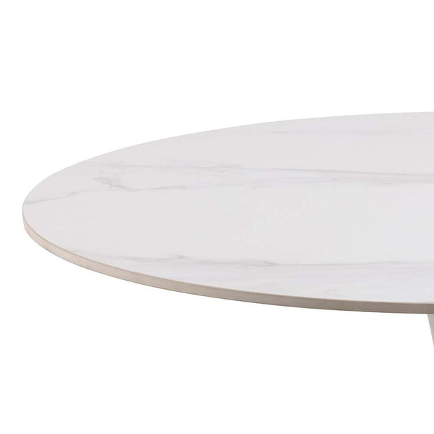Masa rotunda din ceramica si metal, Malta Marmura / Alb, Ø90xH75 cm (3)