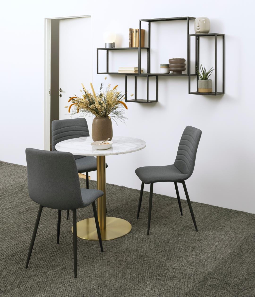 Masa rotunda din marmura si metal, Corby Alb / Alama, Ø80xH75 cm (6)