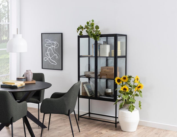 Masa rotunda din MDF, furnir si lemn, Duncan Negru, Ø105xH75 cm (5)