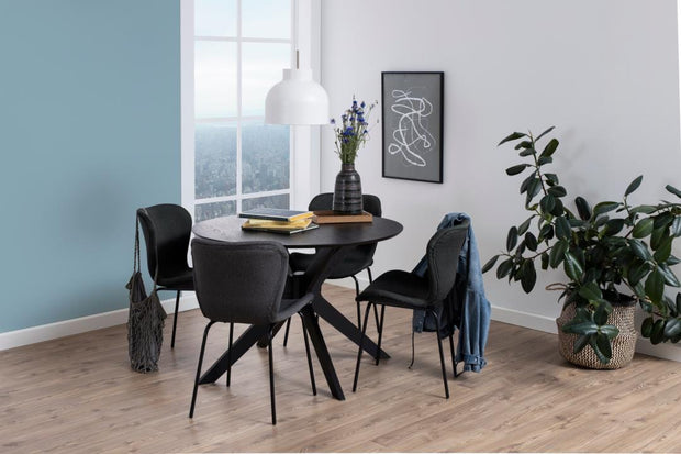 Masa rotunda din MDF, furnir si lemn, Duncan Negru, Ø105xH75 cm (6)