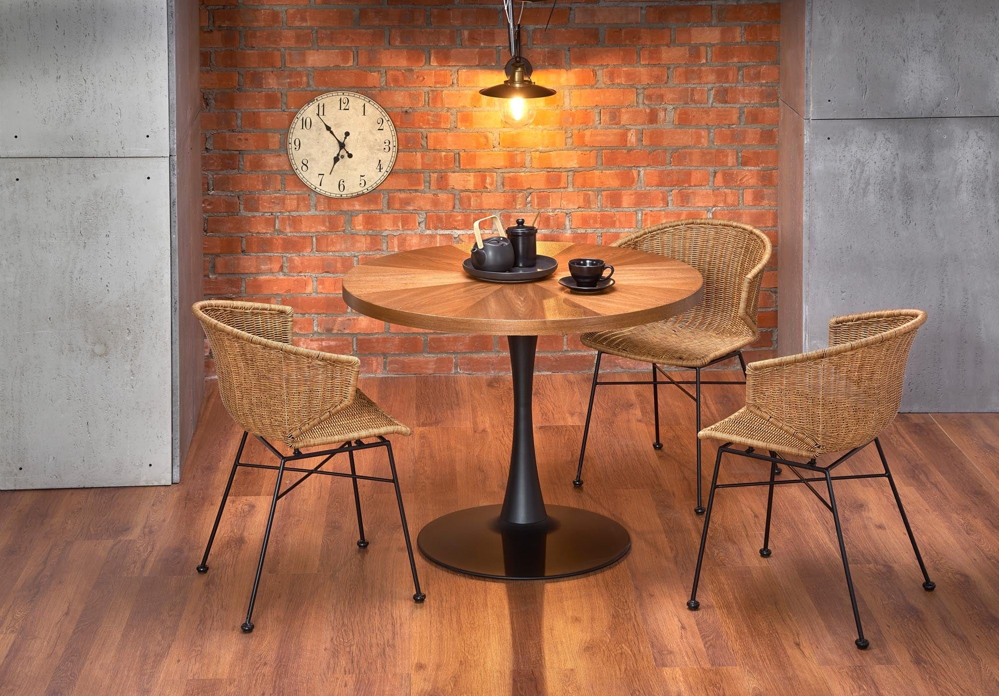 Masa rotunda din MDF, furnir si metal Carmelita Nuc / Negru, Ø100xH75 cm (2)