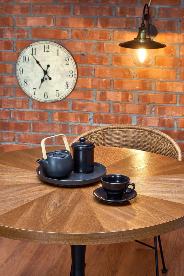 Halmar Masa rotunda din MDF, furnir si metal Carmelita Nuc / Negru, Ø100xH75 cm