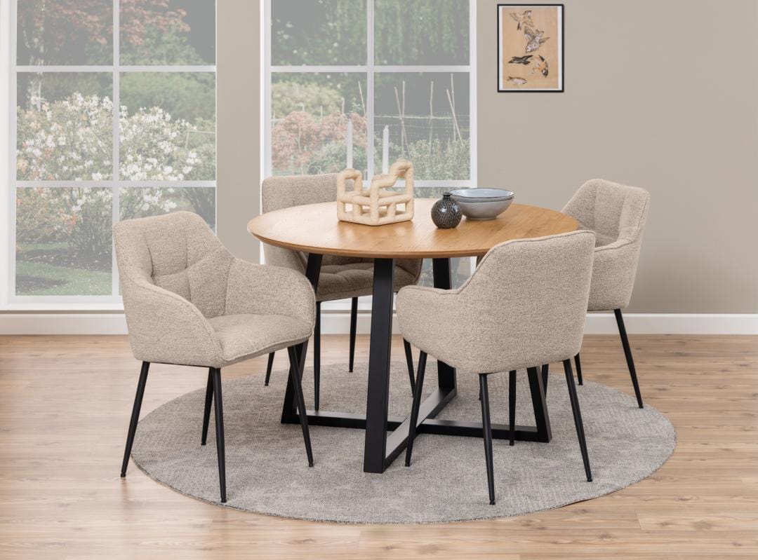 Masa rotunda din MDF si furnir, Malika Stejar / Negru, Ø120xH75 cm (6)