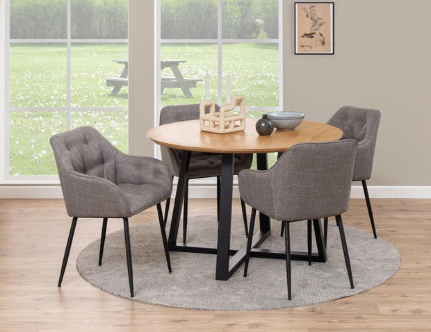 Masa rotunda din MDF si furnir, Malika Stejar / Negru, Ø120xH75 cm (7)