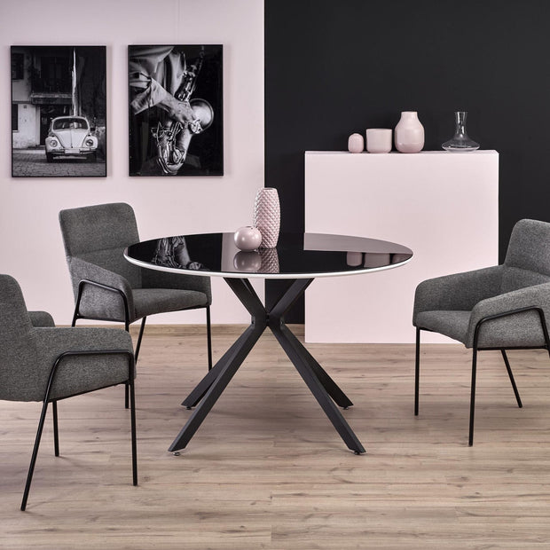 Masa rotunda din sticla, MDF si metal, Avelyn Negru / Alb, Ø120xH76 cm (1)