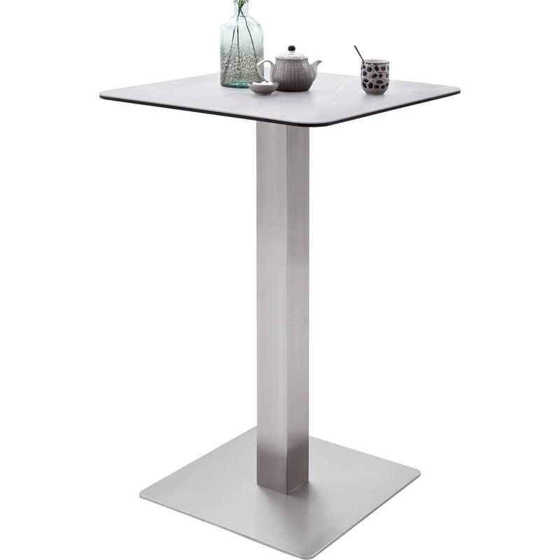 Masa de bar din ceramica, sticla si metal, Zarina 2 Square Gri / Crom, L70xl70xH105 cm (1)