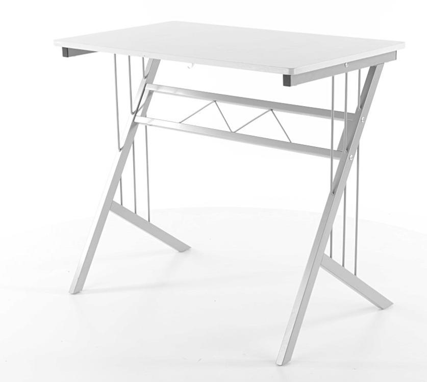 Masa de birou din pal si metal, Benny-120 Alb / Aluminiu, L80xl51xH72 cm (4)