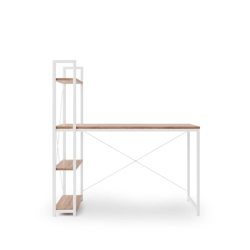 Masa de birou cu etajera, din pal si metal Narcis B1 Stejar Sonoma / Alb, L120xl64xH120 cm (2)