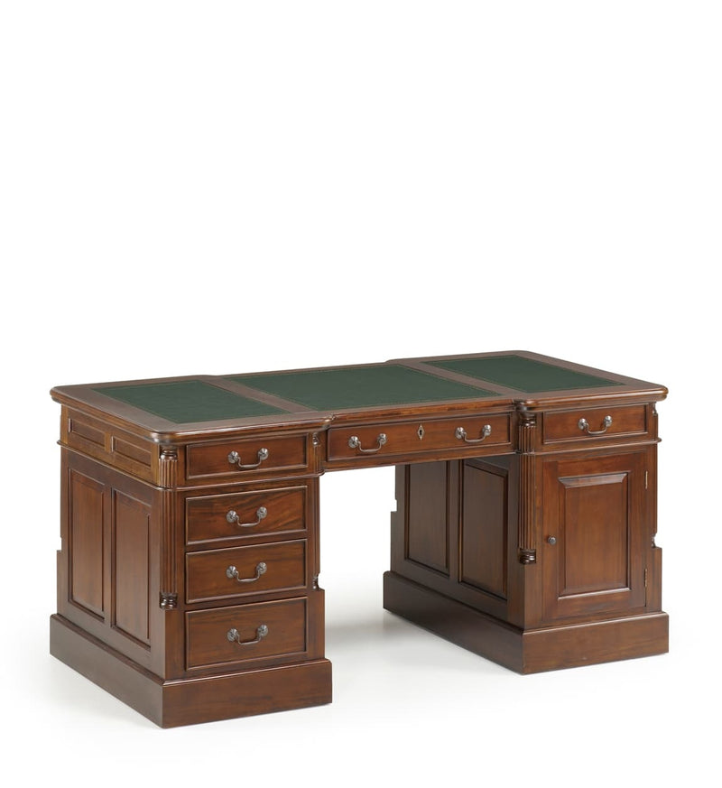 Masa de birou din lemn cu 6 sertare si 1 usa, Vintage Panter Nuc, L160xl80xH80 cm