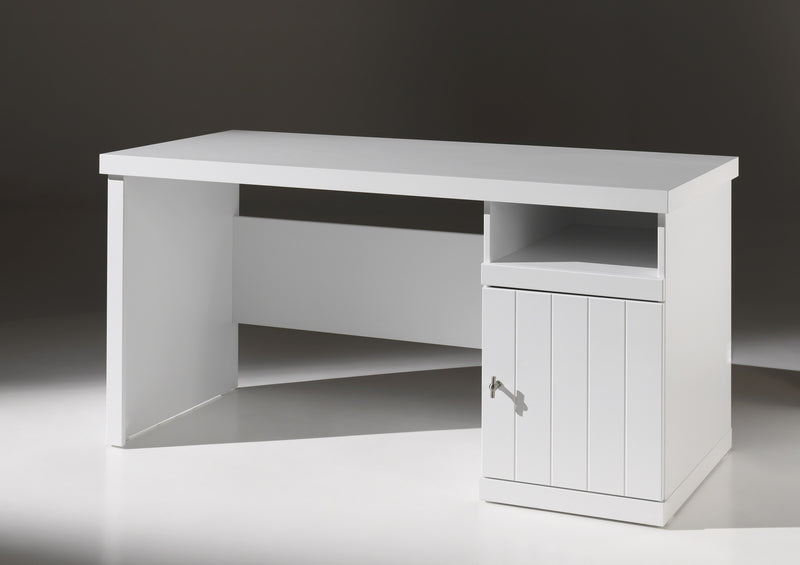 Masa de birou din lemn de pin si MDF cu 1 usa, pentru copii Robin Alb, L150xl70xH75,5 cm (1)