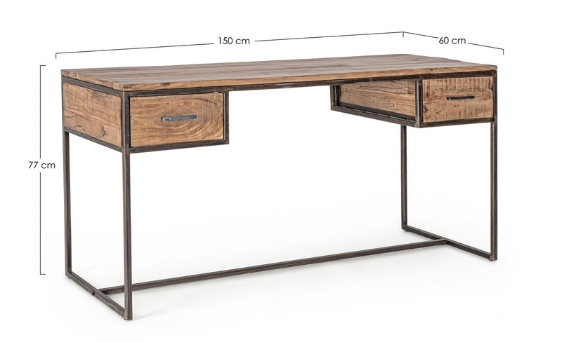 Masa de birou din lemn si metal, cu 2 sertare Elmer Natural / Negru, L150xl60xH77 cm (7)