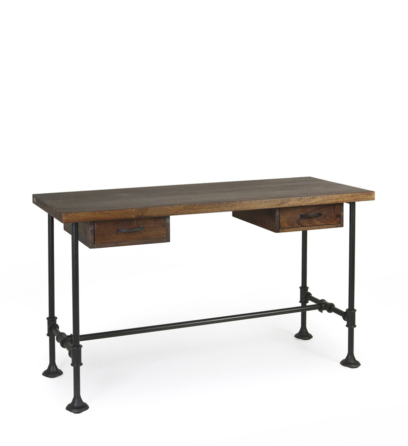 Masa de birou din lemn si metal, cu 2 sertare, Pipa Nuc / Negru, L135xl55xH78 cm