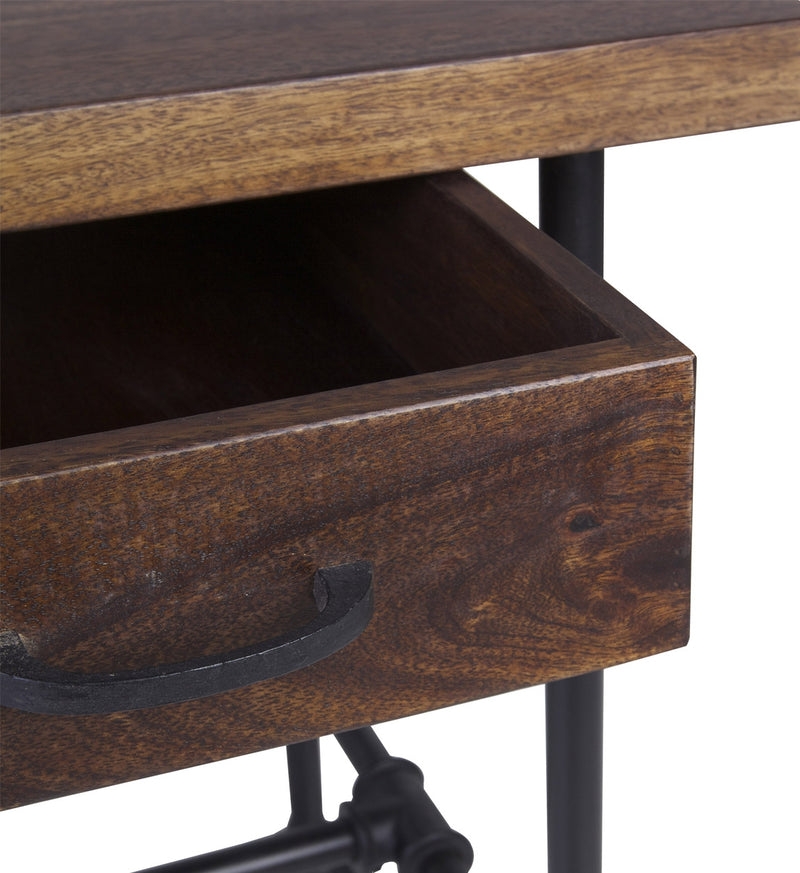 Masa de birou din lemn si metal, cu 2 sertare, Pipa Nuc / Negru, L135xl55xH78 cm (6)