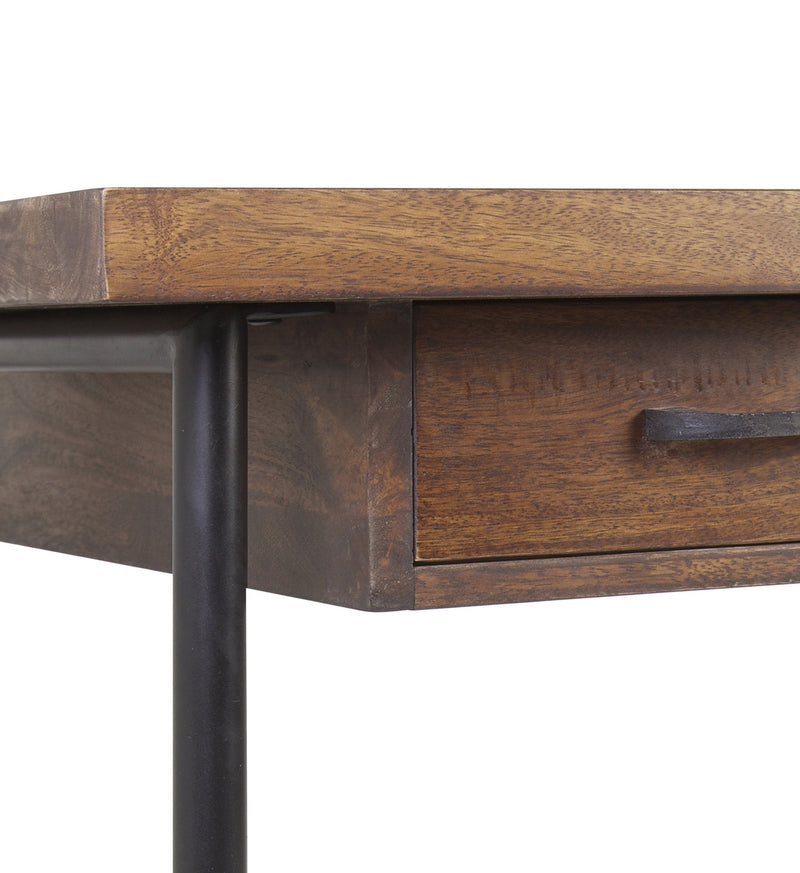 Masa de birou din lemn si metal, cu 2 sertare, Pipa Nuc / Negru, L135xl55xH78 cm (5)