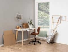 Masa de birou din MDF si lemn, cu 1 sertar, Raven Alb / Natural, L117xl58xH75,5 cm (1)