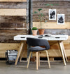 Masa de birou din MDF si lemn, cu 3 sertare, Estelle Alb / Frasin, L141,8xl60xH75,8 cm (1)