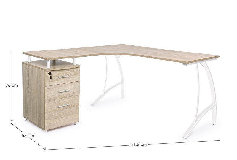 Masa de birou din MDF si metal, cu 3 sertare Kavita Corner Natural / Alb, L151,5xl55xH76 cm (7)