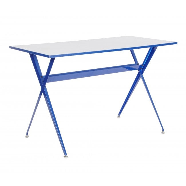 Masa de birou din MDF si metal Yuppie Albastru / Alb, L120xl60xH75 cm